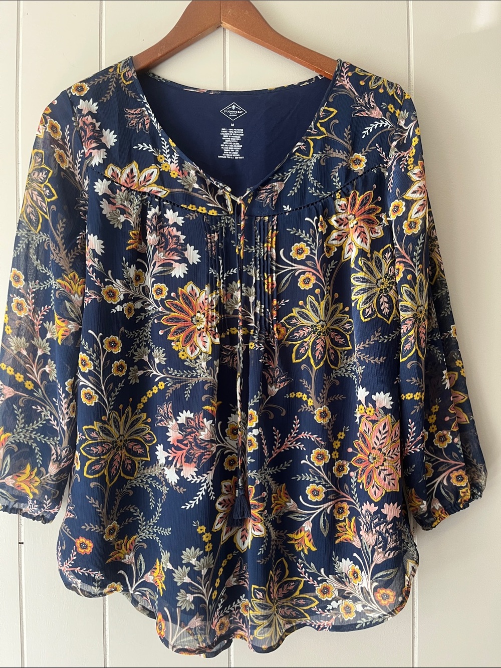 Navy Floral Peasant Blouse - Lightweight Women's Top
